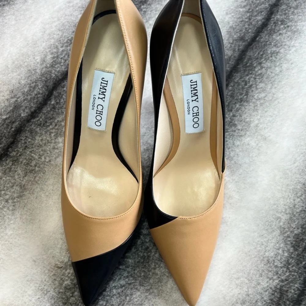Jimmy Choo Love 100 Asymmetric Butter Rum Black Leather Pumps Heels